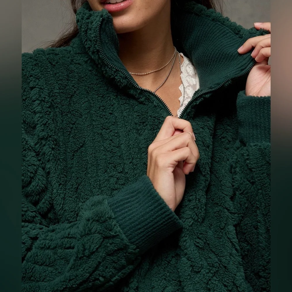 American Eagle Green Sherpa Full Zip Jacket - Picture 4 of 4